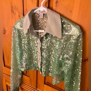 Urban Outfitters Green Sequin Crop Blouse NWT size XS
